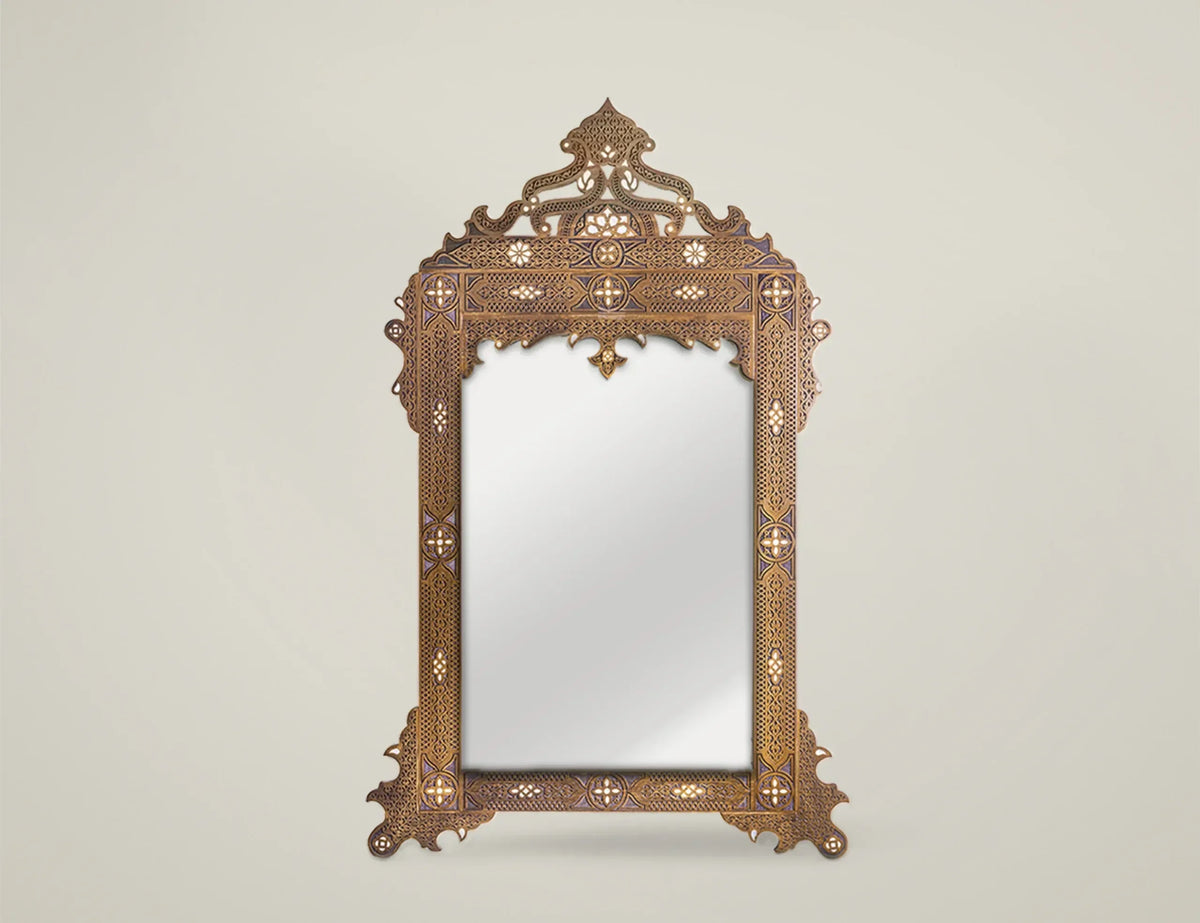 Malka carved crown mirror with mother-of-pearl inlay