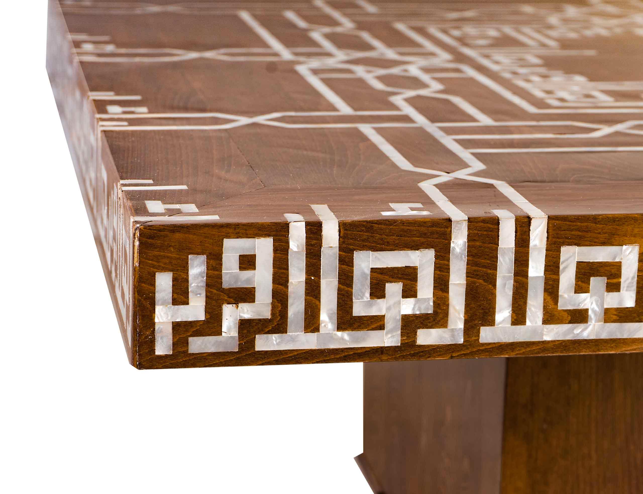 Antique oriental handmade wood table with vintage mother-of-pearl shell-inlay, UAE GCC style