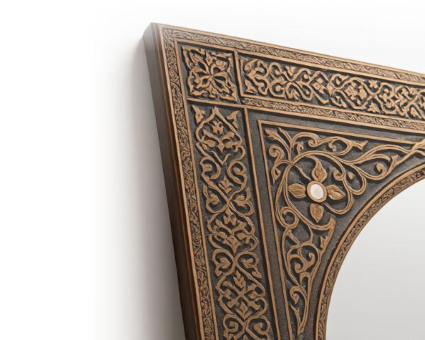 Antique oriental mirror with vintage carved wood, shell-inlay, handmade for UAE, GCC homes