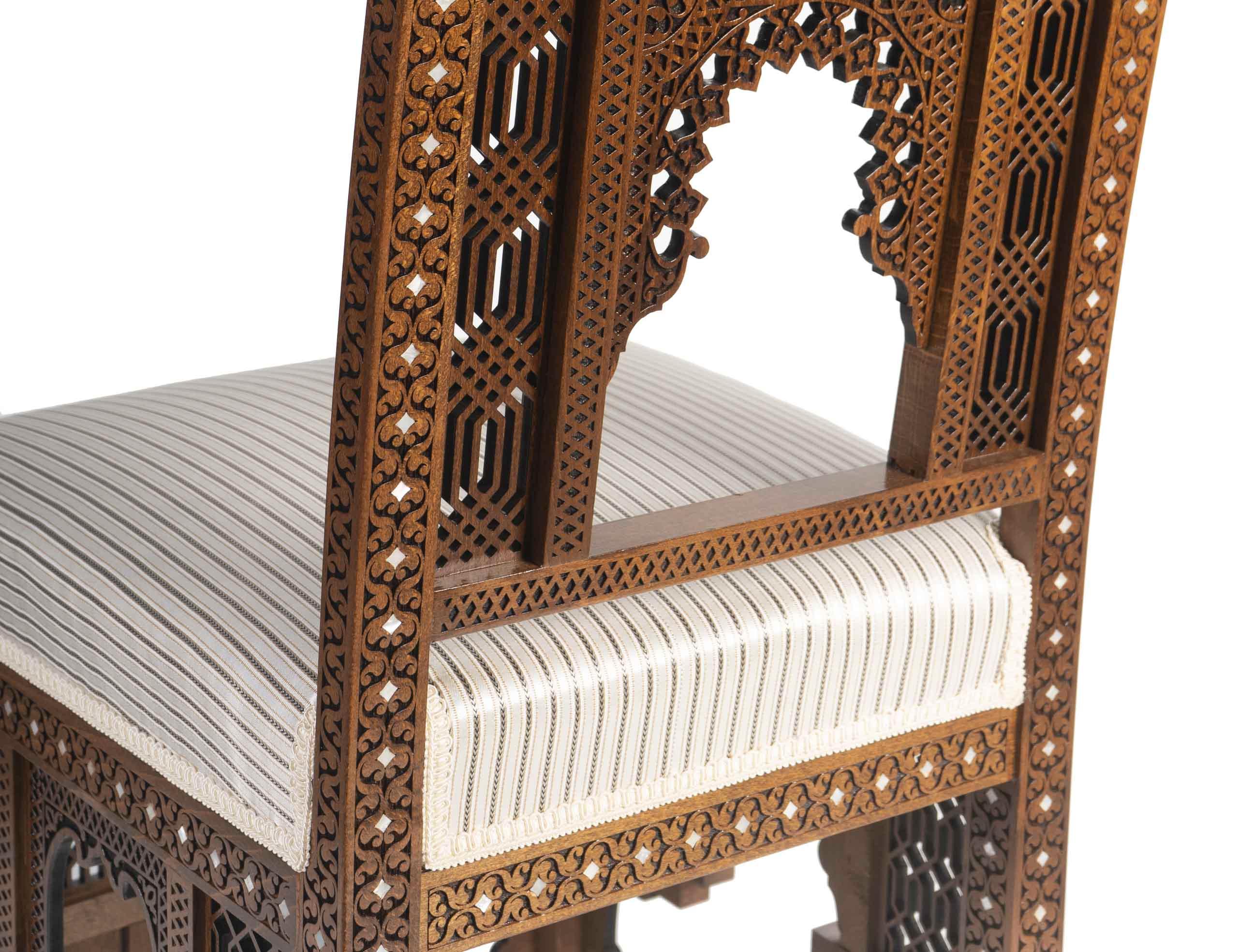 Antique oriental chair with handmade shell-inlay, vintage mother-of-pearl details, UAE GCC