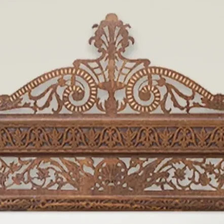 Tarquin carved mirror with shelves – detail of the carved crown centre