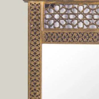 Nahlaya Damascene crown mirror – frame corner detail showing carving