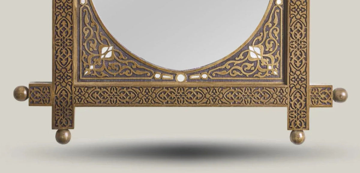 Myraza mother-of-pearl wall mirror – lower frame and carved base detail
