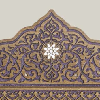Tamra mother-of-pearl arched mirror – detail of the carved crown centre with mother-of-pearl